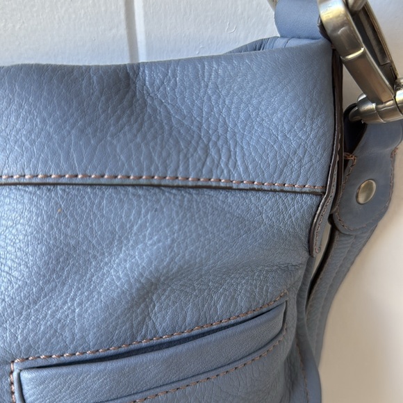 Vintage B Makowsky Light Blue Pebbled Leather Silver Hardware Crossbody Handbag - Picture 6 of 7